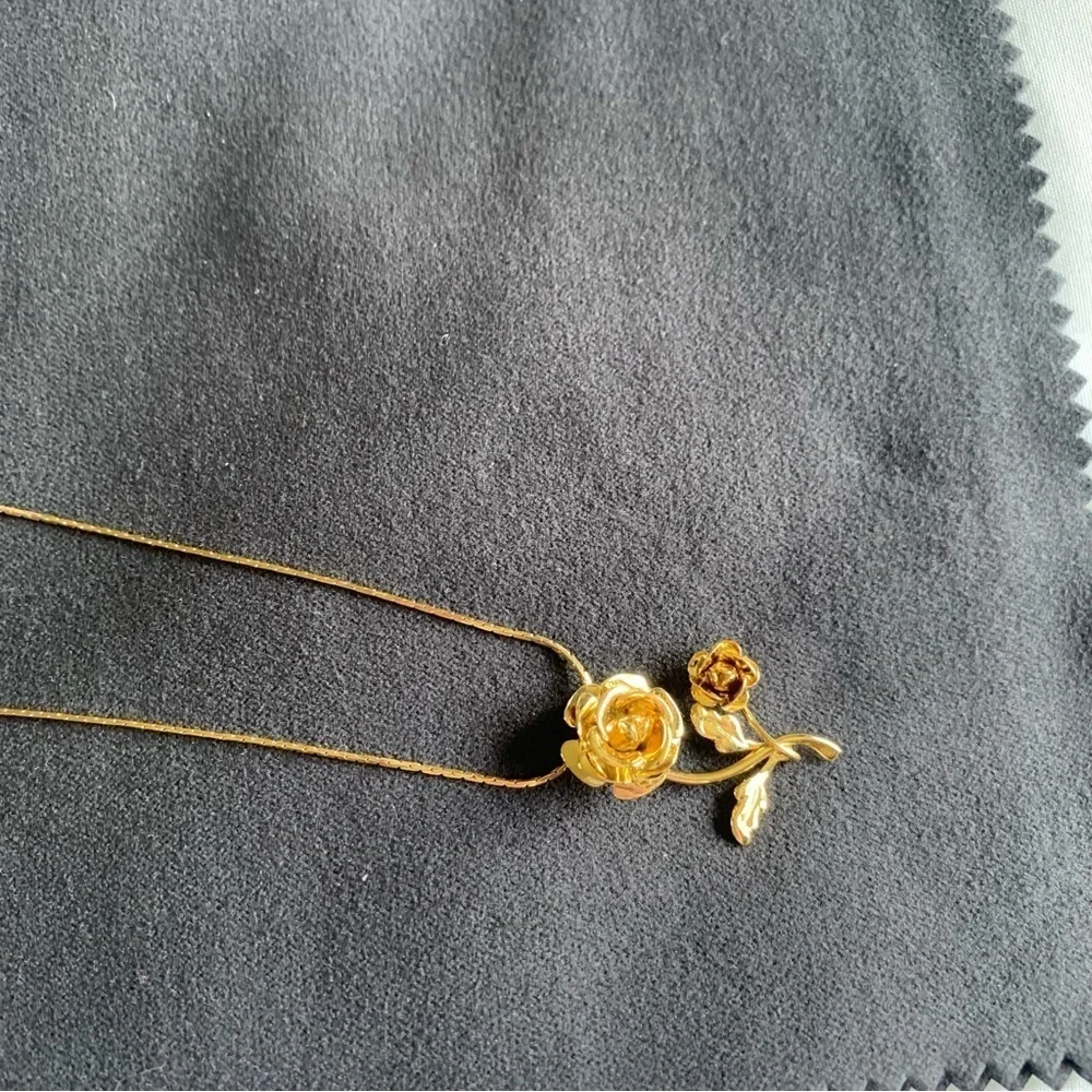 Gold Rose Pendant Necklace, Statement Jewelry. Bundle with other Items! - Picture 2 of 2